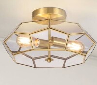 Meluaim 8.5" Height Elegant Brass Flush Mount Ceiling Light with Clear Tempered Glass Shade for Indoor (No Bulbs Included) New In Box $299