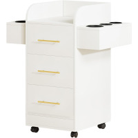 Corrigan Studio&reg; Thame Beauty Salon Station with 3 Drawers, Rolling Station for Hair Stylist, Hair Salon Station Storage Cabinet on Wheels, Wood Stylist Storage Cabinet with 6 Hair Dryer Holders New In Box $299