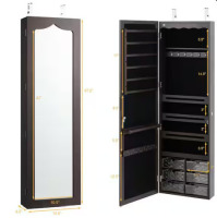 Gymax 47.5 in. H x 14.5 in. W x 4.5 in. D Wall Door Mounted Jewelry Cabinet Organizer LED Mirror Brown new in box $299