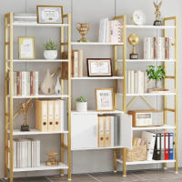 Yusong Bookshelf Triple Wide 5 Tier Bookcases with Storage Cabinet, Industrial Large Modern Tall Bookshelves with 12 Open Display Shelves for Living Room Office Bedroom, White and Gold new open box $299