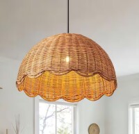 EDISHINE 15.7 in. 1-Light Rattan Pendant Light, Natural Wicker Boho Hanging Light Fixture for Kitchen Island New Shelf Pull $299