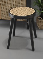 Bay Isle Home&trade; Round Solid Wood Handwoven Rattan Seat Stool, Multipurpose Makeup & Entryway Bench, 17.72"L &times;11.81"W &times;17.32"H, Black New In Box $199