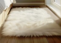 Everly Quinn Haja Fluffy Faux Sheepskin Fur Shag Area Rug in White, 2' x 5' $99