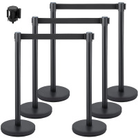 VEVOR Crowd Control Stanchion Set, Stanchion Set with 6.6 ft/2 m Black Retractable Belt, Black Crowd Control Barrier w/Concrete and Solid Metal Base - Easy Connect Assembly New In Box $299