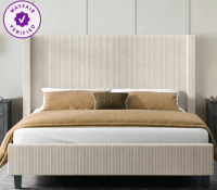 Latitude Run Wauseon Corduroy Upholstered Bed king size in tan new in box $399