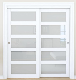 AINLARRY Sliding Closet Door 72"x80", 5 Lite Frosted Glass Door, Need to Assemble new in box $499