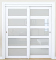 AINLARRY Sliding Closet Door 72"x80", 5 Lite Frosted Glass Door, Need to Assemble new in box $499