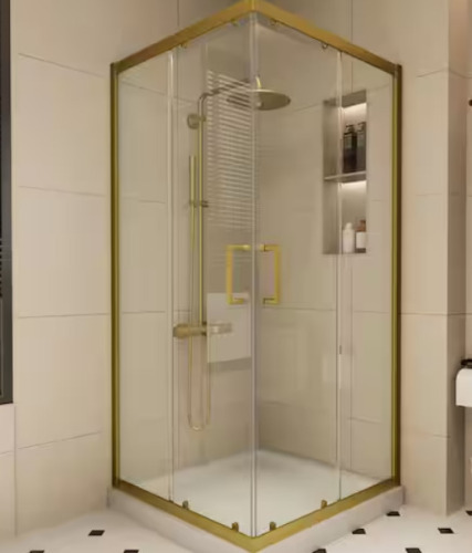 ES-DIY 36 in. W x 36 in. D x 71 in. H Sliding Framed Corner Shower Enclosure in Gold with Clear Glass new in box $1299