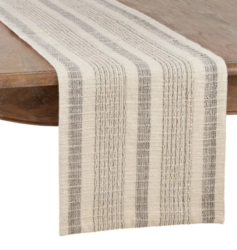 Saro Lifestyle Table Runner With Striped Woven Design, Ivory, 16" x 108" New $199