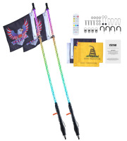 VEVOR 2 PCS 3 FT Whip Light with Spring Base, Led Whip Light with APP & Remote Control, Waterproof 360&deg; Spiral RGB Chasing Lighted Whips with 2 Flags, for UTVs, ATVs, Motorcycles, RZR, Can-am, Go-kart New In Box $199