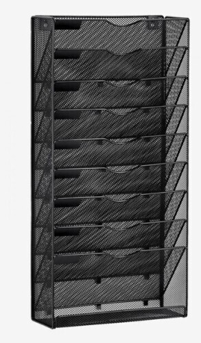 VEVOR File Wall Rack, One-Piece 10 Pockets Mesh Wall File Holder, Wall Mounted Magazine Mail Paper & Document Storage Folder, Metal Wall File Organizer with Nametag Label, for Office Home & School New In Box $79