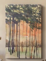 Union Rustic Between the Trees II -Custom Wrapped Gallery Cavas, 36" x 24" / IDEA4WALL Soft Blue Green Lake Landscape Artwork, Modern Bedroom Pictures, Framed Canvas Giclee Print Wall Art, 36" x 24" New In Box Assorted $199