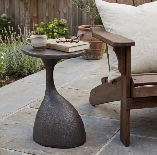 Latitude Run&reg; Doran Outdoor Magnesium Oxide Side Table with Sculptural Oval Top New In Box $299