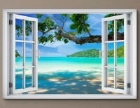 IDEA4WALL "Window View Tropical Island Beach Paradise Vacation Nature Landscape" Canvas, 36" x 48" New In Box $199