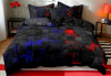 Shenglei Blue, Red and Black Geometric Block Print Microfiber Duvet Cover Set with 2 Pillowcases, Queen, 3-Piece (Inserts Not Included) New In Box $199