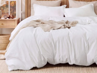 Bedsure 3-Piece 100% Washed Cotton Duvet Cover Set Queen, Minimalist Bedding Set Linen Like, PureWoven Plain Simple & Soft Comforter Cover for All Seasons New In Box $199