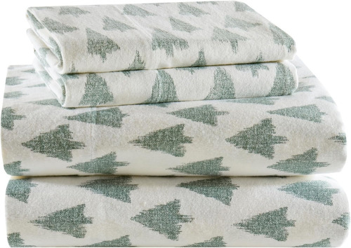 True North by Sleep Philosophy Cotton Sheet Set Cozy Print 100% Cotton Flannel Sheets Bedding Set, Oversized Sheets, Deep Pocket Fits Up to 14" Mattress Queen Bed Sheets Queen Ikat Tree 4 Piece New $79