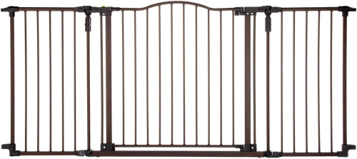 Toddleroo by North States - Deluxe D&eacute;cor Safety Gate: Hardware Mounted Extra Wide Metal Baby Gate - Adjustable Child Gate - 38.3 to 72 Inches Wide - 30 Inches Tall - Matte Bronze / Regalo Gate Extension 24-in x 30-in Pressure/Hardware Mounted White Metal 