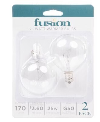 Fusion 2pk 25W Light Bulbs for Wax Warmers New in Box
