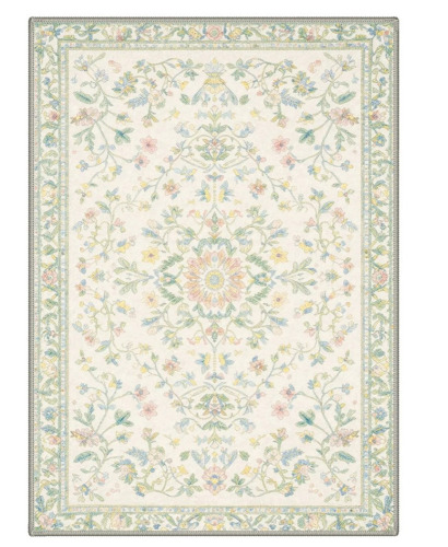 Bungalow Rose 6' x 9' Vilve Floral Machine Washable Light Green/Ivory/Yellow Indoor Area Rug With Non-Slip Backing $299