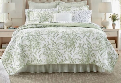 Laura Ashley King Size 3-Piece Bedford Pink Floral Cotton Reversible Quilt Set $299