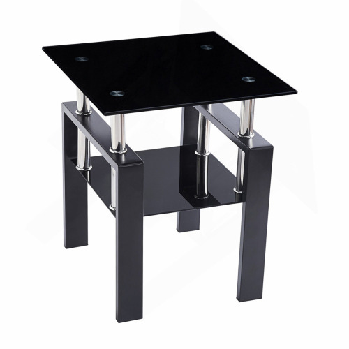 Wrought Studio&trade; Tempered Black Glass Sofa Table, 2-Layers End Table with Storage, Living Room Side Table New In Box $299