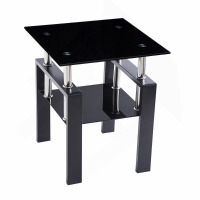 Wrought Studio&trade; Tempered Black Glass Sofa Table, 2-Layers End Table with Storage, Living Room Side Table New In Box $299