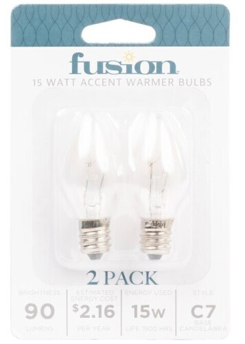 Fusion 2pk 15W Light Bulbs for Wax Warmers New In Box