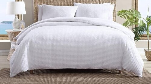 Tommy Bahama - King Duvet Cover Set, Soft Cotton Bedding with Button Closure, Includes Matching Shams (Basketweave White, King) New In Box $299
