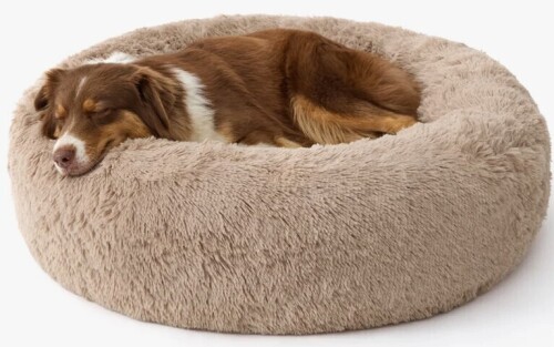 Bedsure Plush Indoor Donut Dog Bed, Round Faux Fur Pet Bed for Extra Large Dogs with Washable Removable Cover and Non-Slip Bottom, L (8"H x 36"W x 36"D) $199