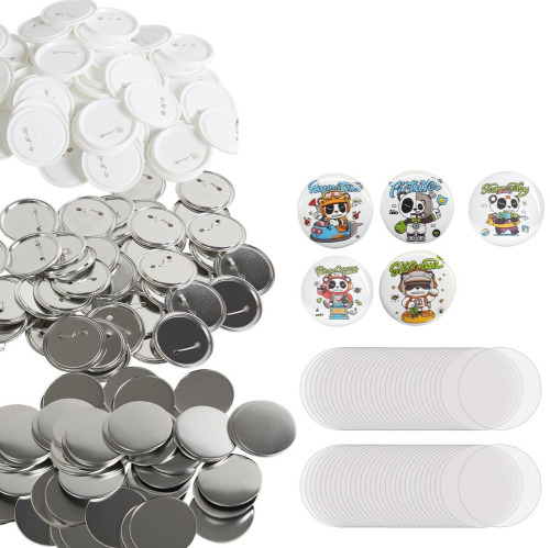 VEVOR 200 Sets 3 inch 75mm Pin Back Button Parts, DIY Round Button Badge Parts, Set Includes Metal Top, Plastic/Metal Button, Clear Film, and Blank Paper For Gifts Presents, Machine NOT Included New In Box $79