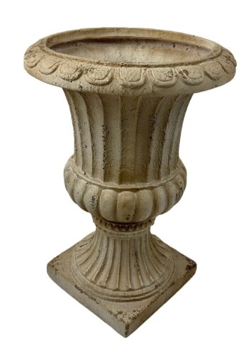 NFusion Aurelius Hand-Painted MGO Modern Neoclassical Fluted Pedestal Garden Urn / 14 in. W x 19 in. H Round Lightweight Concrete Urn, with Drainage Hole and Stopper, No Assembly Required New In Box Assorted $299