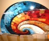 Design Art Blue and Orange Collaged Spiral - Abstract 36" Round Print on Metal Art, Round Wall art Print (No Texture) New In Box $299 - 2