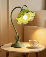 Orren Ellis Vintage Flower Table Lamp Cute Lily Bedside Table Lamps, 3 Colors Modes Flower Desk Lamp Bedroom Green Floral Led Reading Light $99