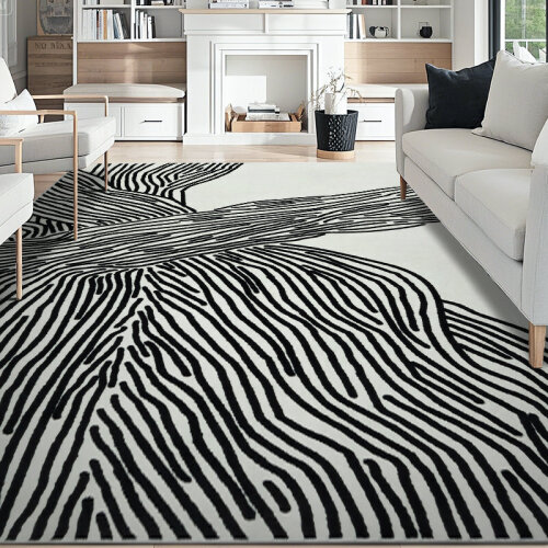 Wrought Studio&trade; 5' x 7' Modern Abstract Stripes Machine Washable Area Rug in Black & White $399