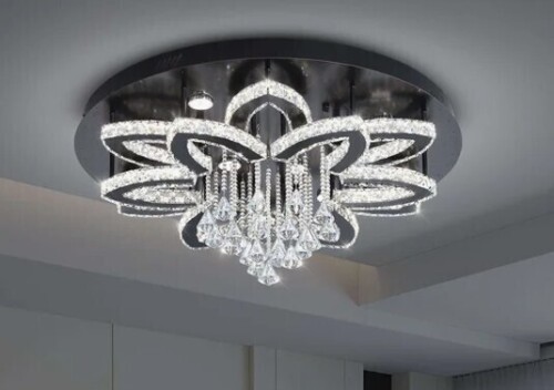 House of Hampton&reg; W32 Modern Crystal Chandelier Crystal Flush Mount LED Ceiling Light Fixture for Living Room Foyer Dining Room Hallway Dimmable 2700k 4500k 6000k New In Box $599