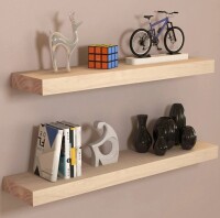 Gracie Oaks 2 Pieces Acacia Solid Wood Live Edge Floating Shelves for Kitchen Wall Decor, Kitchen, Bathroom, Workspace, Teak look 36" New In Box $199