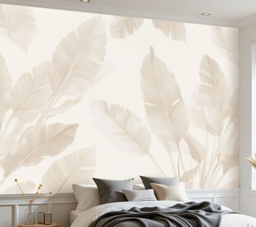 Bay Isle Home&trade; Beige Peel and Stick Wallpaper Botanical Banana Leaves Beige Tones Wall Murals 69"H x 96"W Removable PVC Wall Paper Self-Adhesive Wall Decor for Bedroom Living Room Home Office $199