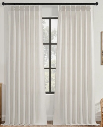 Ebern Designs Pinch Pleated Curtains, Semi-Sheer Drapes Back Tab Pinch Pleat Curtain with Hooks+Rings (Set of 2), 40" x 108" New $89