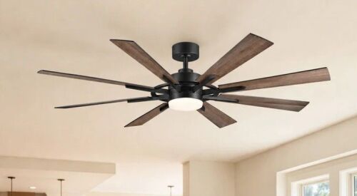 Latitude Run 60'' 8-Blade Modern Farmhouse Large Room LED Windmill Ceiling Fan with Light and Remote New in Box $399