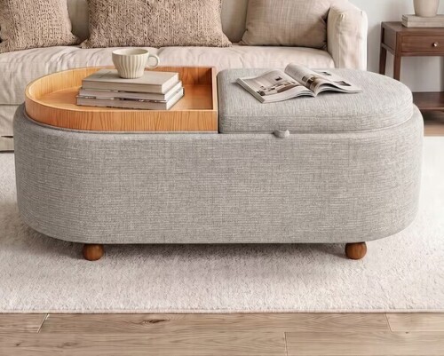 Ebern Designs 45" Oval Storage Ottoman Coffee Table with Reversible Tray Cushions New in Box $499