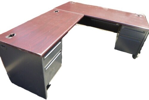 Hon L shaped wood and metal desk $499