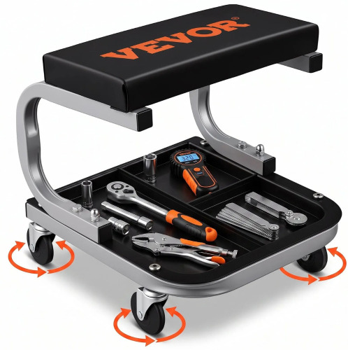 VEVOR Rolling Creeper Garage/Shop Seat, 250 LBS Capacity Padded Rolling Workshop Stool with Tool Tray Storage, Mechanic Stool for Garage, Shop, Auto Repair, Black New In Box $79
