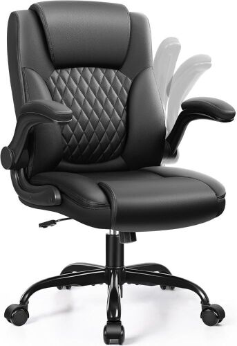Leather Office Chair, PU Home Computer Desk Chair with Ergonomic Back Support, 360&deg;Swivel Free, Small Gmaing Chair with Wheels and Adjustable Armrests, for Short People Use, Black, New in Box $299