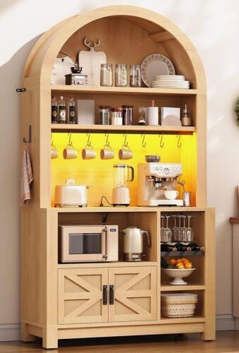Ebern Designs 73" Tall Arched Bakers Rack, Coffee Station With Power Outlet New in Box $399