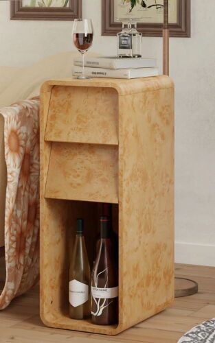 Ebern Designs Modern Farmhouse Burl Finish End Table With 2 Drawers And Open Storage Light Wood New in Box $299