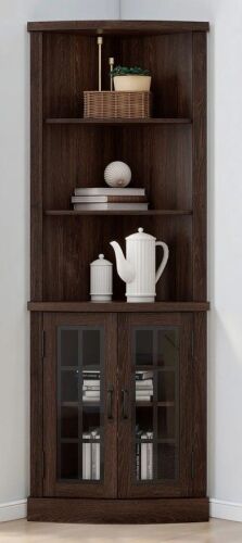 Lark Manor Armoney 65.3" H x 23.8" W 5 Tier Corner Storage Bookcase, Espresso, New in Box $299