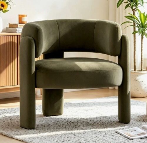 Wrought Studio 33" Wide Upholstered Modern 3-Legs Barrel Accent Chair, Green Velvet $499