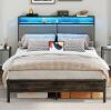 Wrought Studio Jeffory Bed with Storage Headboard and Integrated Charging Station, Full Size, Dark Grey, New in Box $399