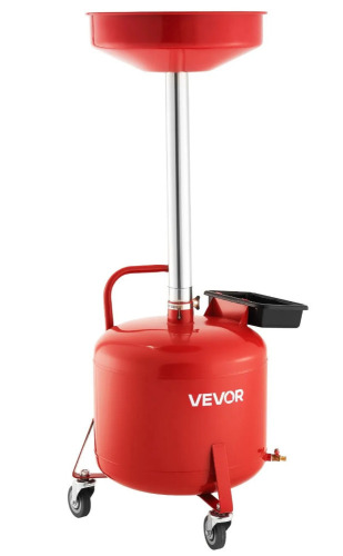 VEVOR 8 Gallon Waste Oil Drain Tank, Industrial Fluid Drain Tank with Adjustable Funnel Height, Portable Oil Drainer with Wheels & Toolbox, Fluid Fuel Transfer Drainage for Auto Repair Shops, Red New in Box $199